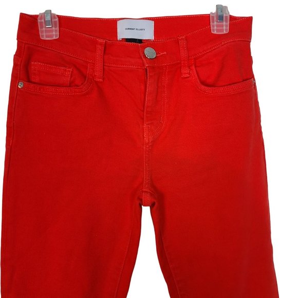 Current/Elliot Womens 26 Fiery Red Raw Hem The Kick Flare-leg Cropped Jeans - Picture 3 of 10
